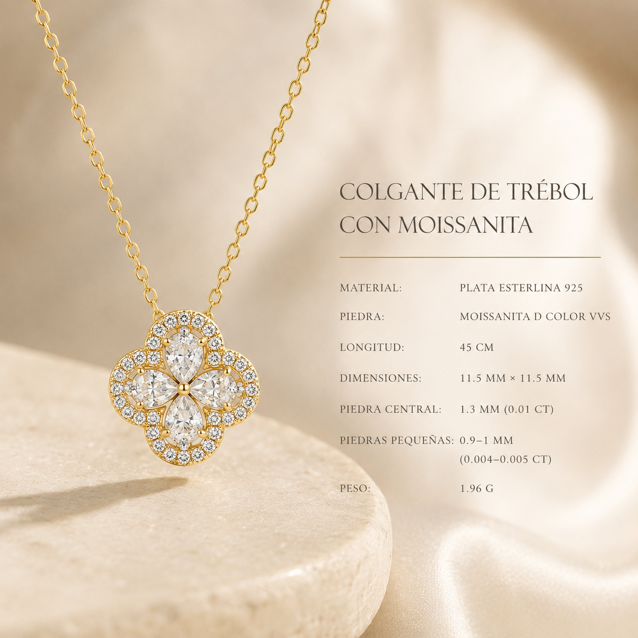 Collar Trébol de Moissanita en Plata 925