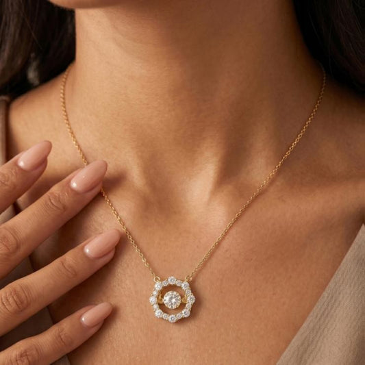 Collar Halo Lumiere de Moissanita con Piedra Danzante en Plata 925