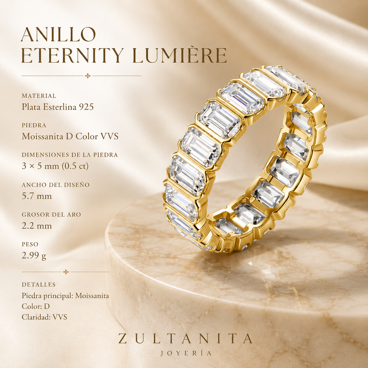Anillo Eternity de Moissanita en Plata 925