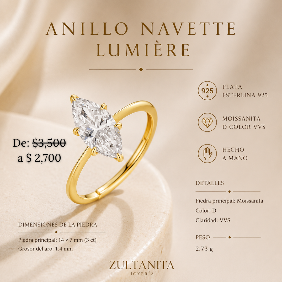 Anillo Navette de Moissanita en Plata 925