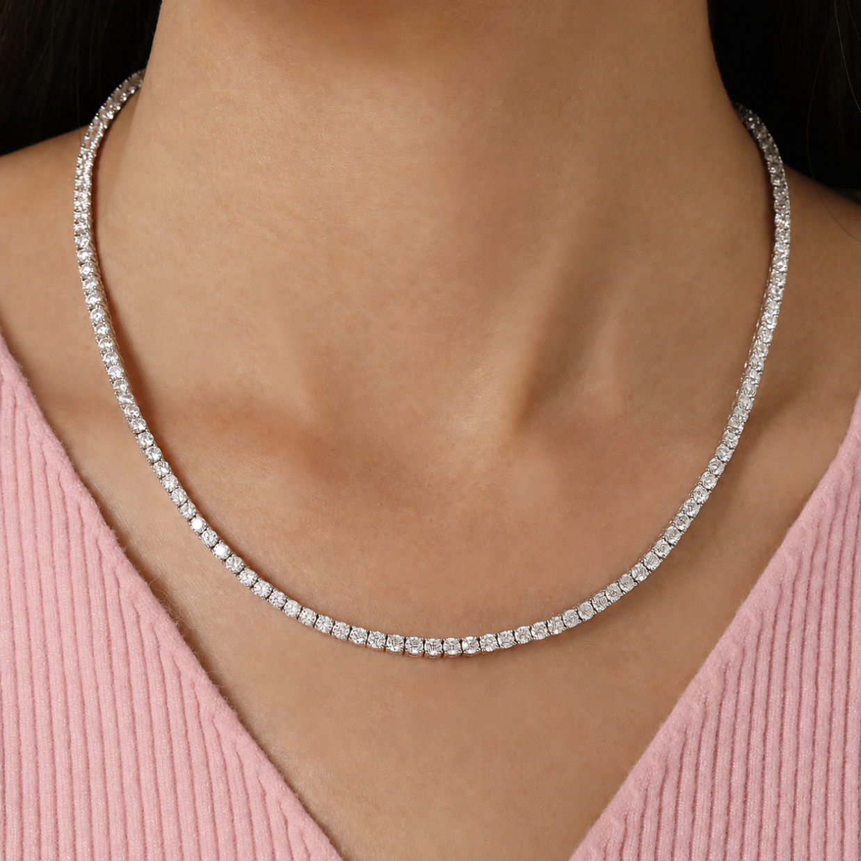 Collar Tenis 3 mm de Moissanita VVS Color D en Plata 925 con Certificado GRA