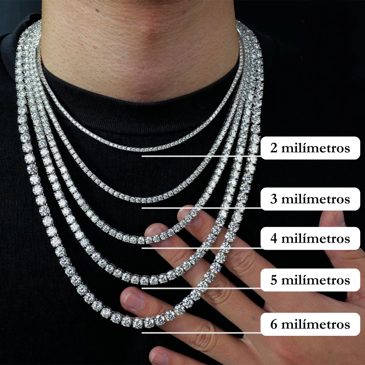 Collar Tenis 3 mm de Moissanita VVS Color D en Plata 925 con Certificado GRA