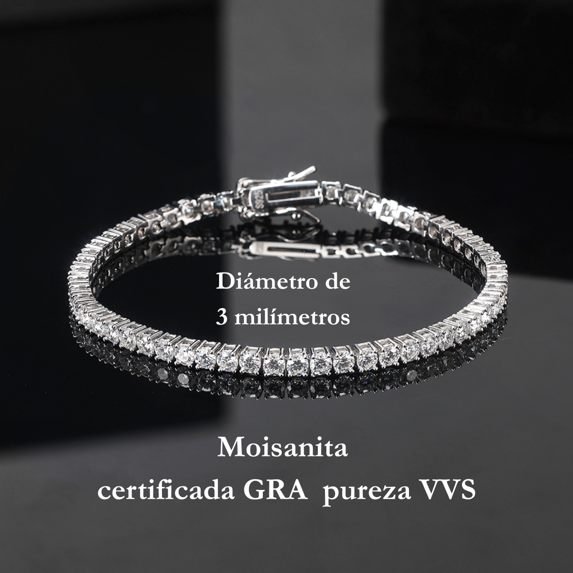 Pulsera Tenis 3 mm de Moissanita en Plata 925 con Certificado GRA