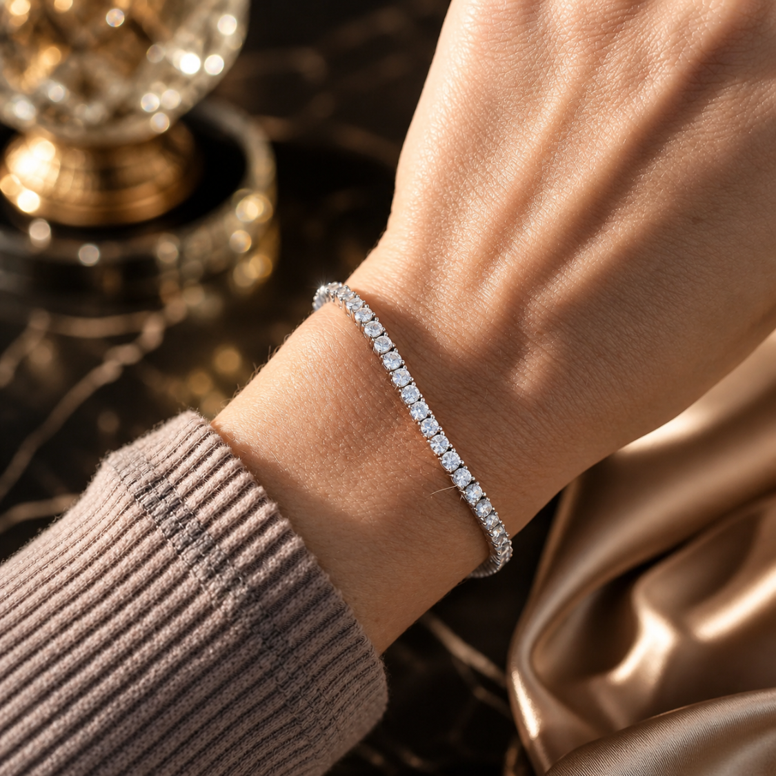 Pulsera Tenis 3 mm de Moissanita en Plata 925 con Certificado GRA