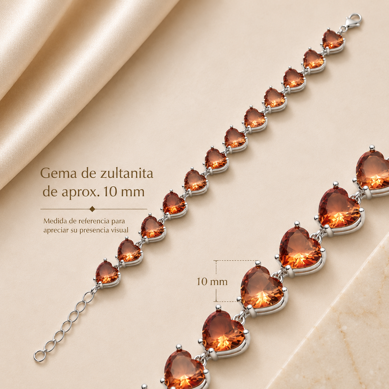 Pulsera Beso de Sultana de Plata 925 con Zultanita en Forma de Corazón