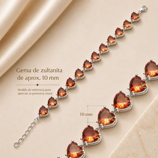 Pulsera Beso de Sultana de Plata 925 con Zultanita en Forma de Corazón