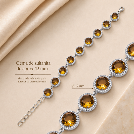 Pulsera Sol de Sultana de Plata 925 con Zultanita Redonda de 12mm
