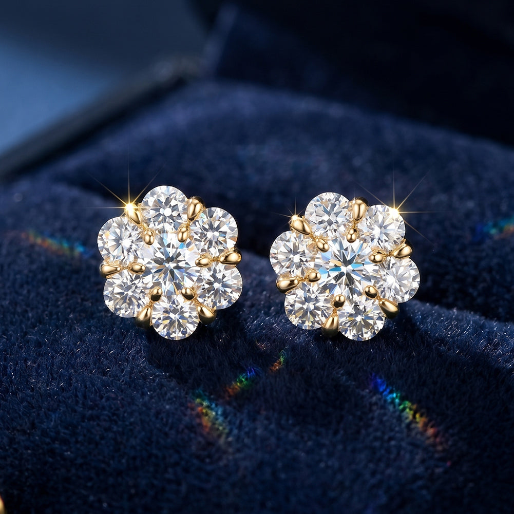 Aretes Florales de Moissanita en Plata 925