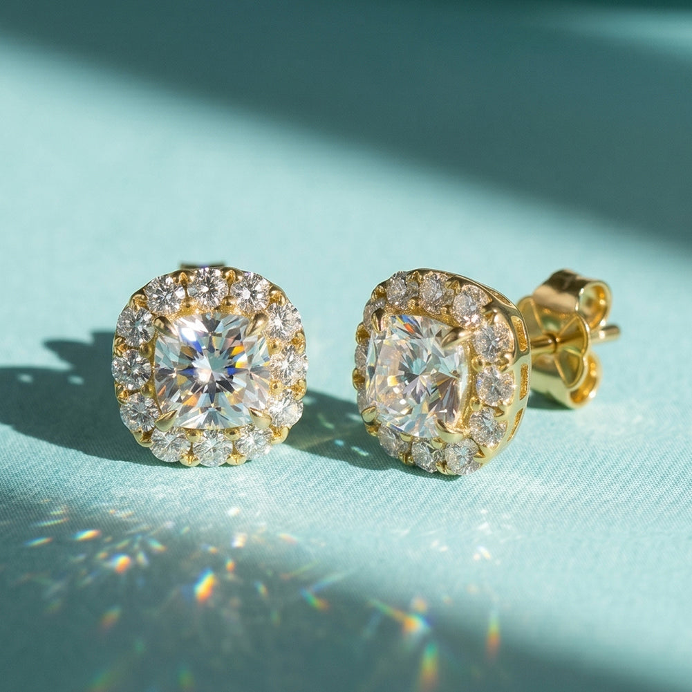 Aretes Halo Lumière de Moissanita Color D VVS en Plata Esterlina 925