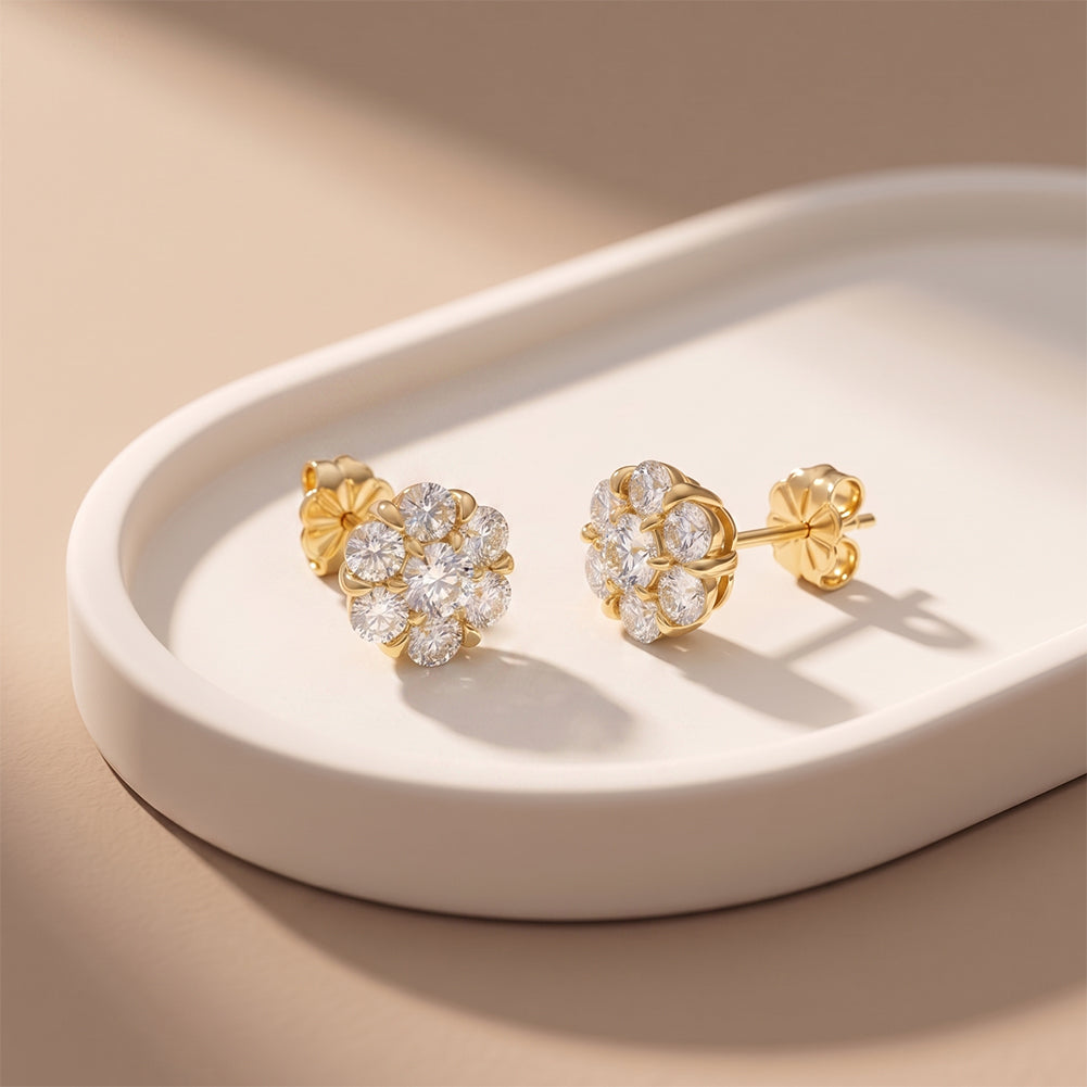 Aretes Florales de Moissanita en Plata 925
